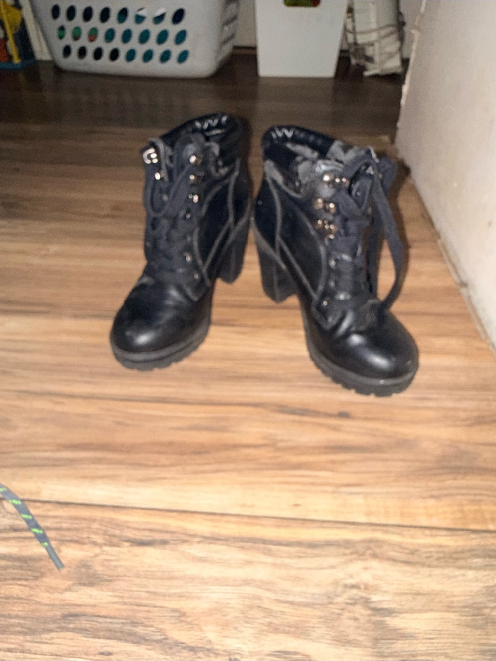 Joe Boxer Black Lace-Up Chunky Heel Ankle Boots